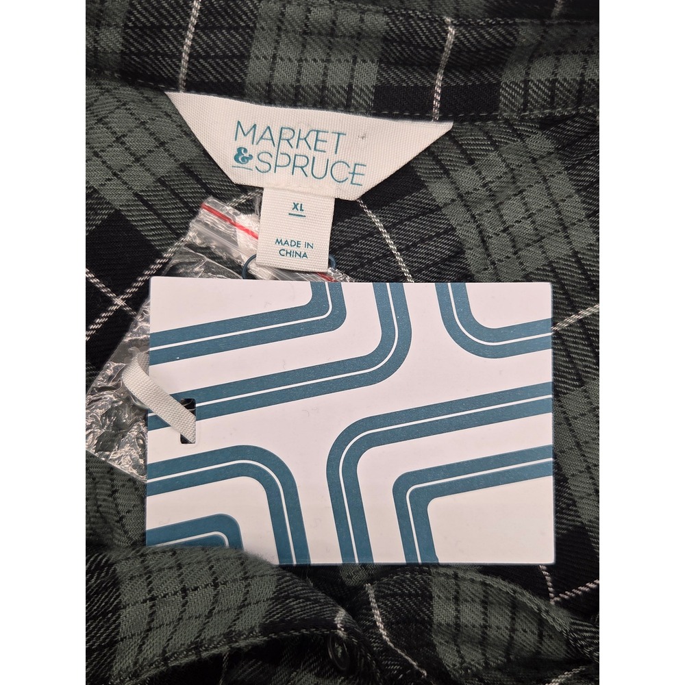 Market & Spruce Women's XL Green Black Plaid Rayon Button-Up Shirt 101-800 - Picture 4 of 5